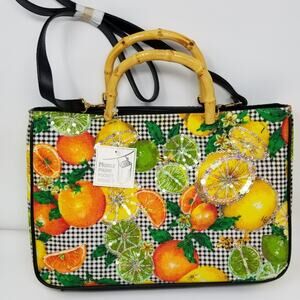 New Citrus Sequin Bamboo Shoulder Bag Handbag Colorful Tropical Style Purse